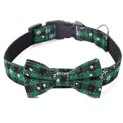 Christmas Dog Collar Plaid Snowflake Pattern Adjustable Bow Tie Collar
