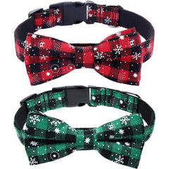 Christmas Dog Collar Plaid Snowflake Pattern Adjustable Bow Tie Collar