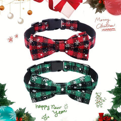 Christmas Dog Collar Plaid Snowflake Pattern Adjustable Bow Tie Collar