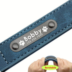 Personalized Leather Dog Collar with Nameplate - Adjustable & Stylish