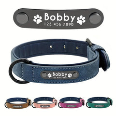 Personalized Leather Dog Collar with Nameplate - Adjustable & Stylish