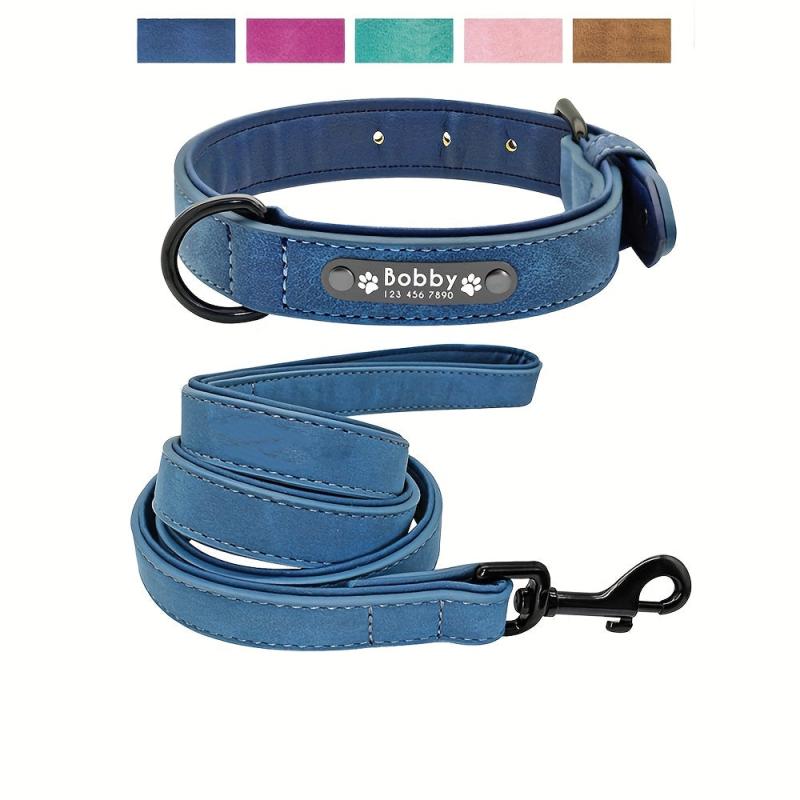 Personalized Leather Dog Collar with Nameplate - Adjustable & Stylish