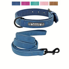 Personalized Leather Dog Collar with Nameplate - Adjustable & Stylish
