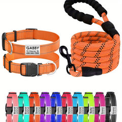 Personalized Reflective Dog Collar and Leash Set for Girl and Boy Dogs