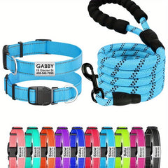 Personalized Reflective Dog Collar and Leash Set for Girl and Boy Dogs