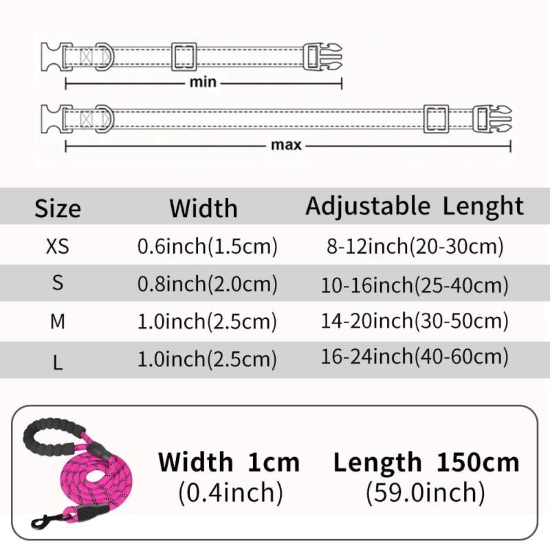 Personalized Reflective Dog Collar and Leash Set for Girl and Boy Dogs