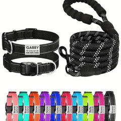 Personalized Reflective Dog Collar and Leash Set for Girl and Boy Dogs