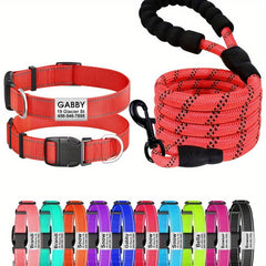 Personalized Reflective Dog Collar and Leash Set for Girl and Boy Dogs