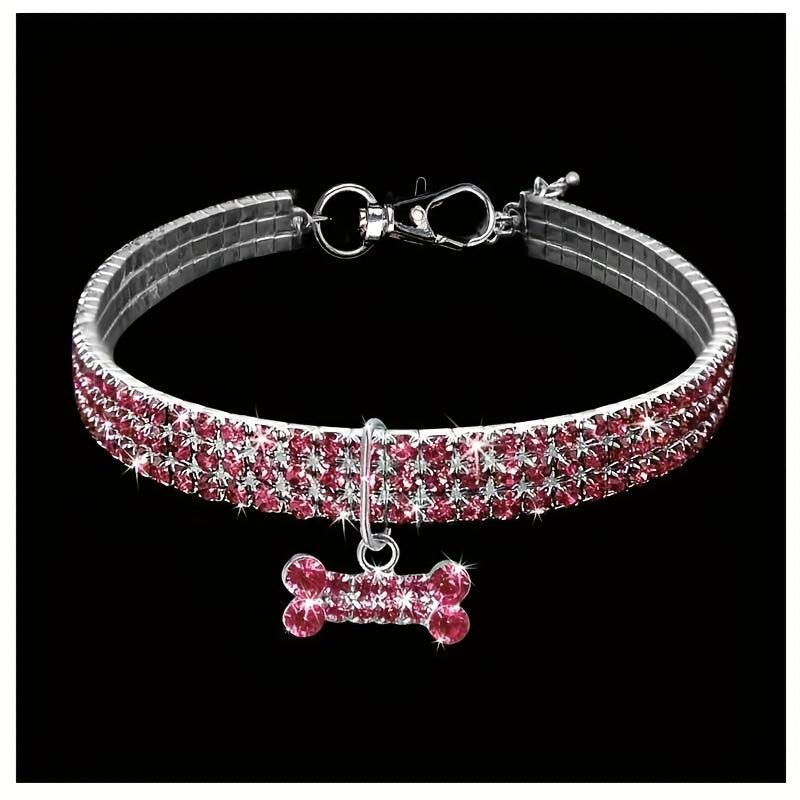 Sparkling Rhinestone Bone Pendant Pet Collar