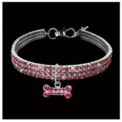 Sparkling Rhinestone Bone Pendant Pet Collar