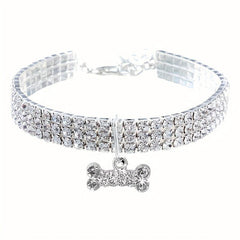 Sparkling Rhinestone Bone Pendant Pet Collar
