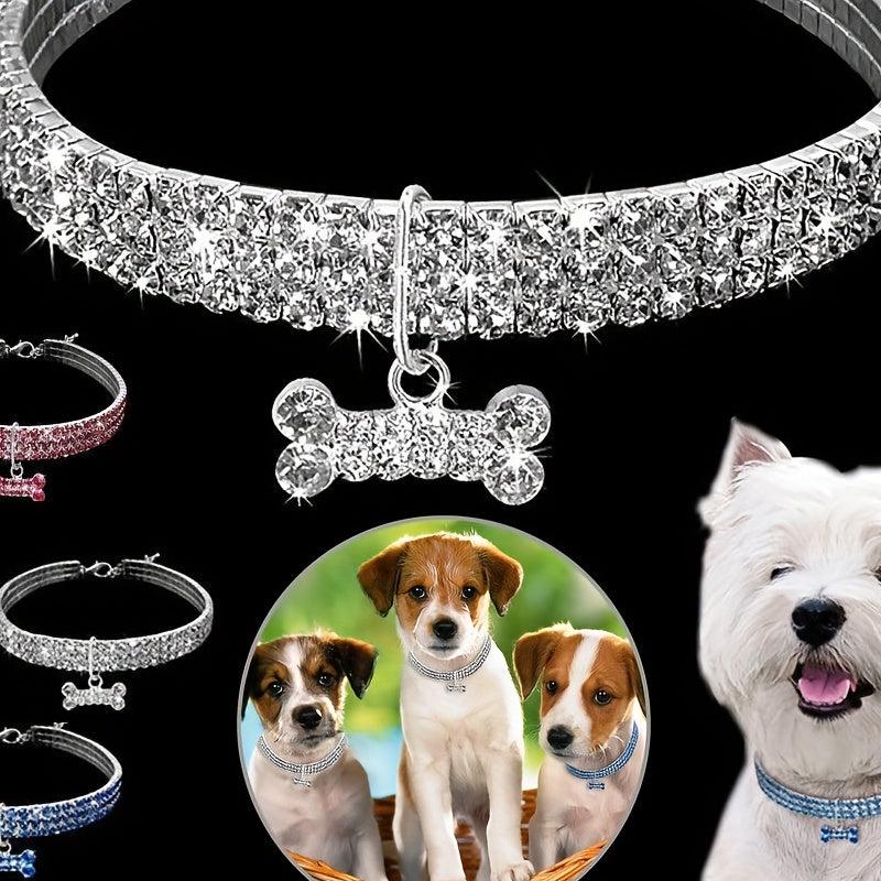 Sparkling Rhinestone Bone Pendant Pet Collar