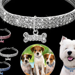 Sparkling Rhinestone Bone Pendant Pet Collar