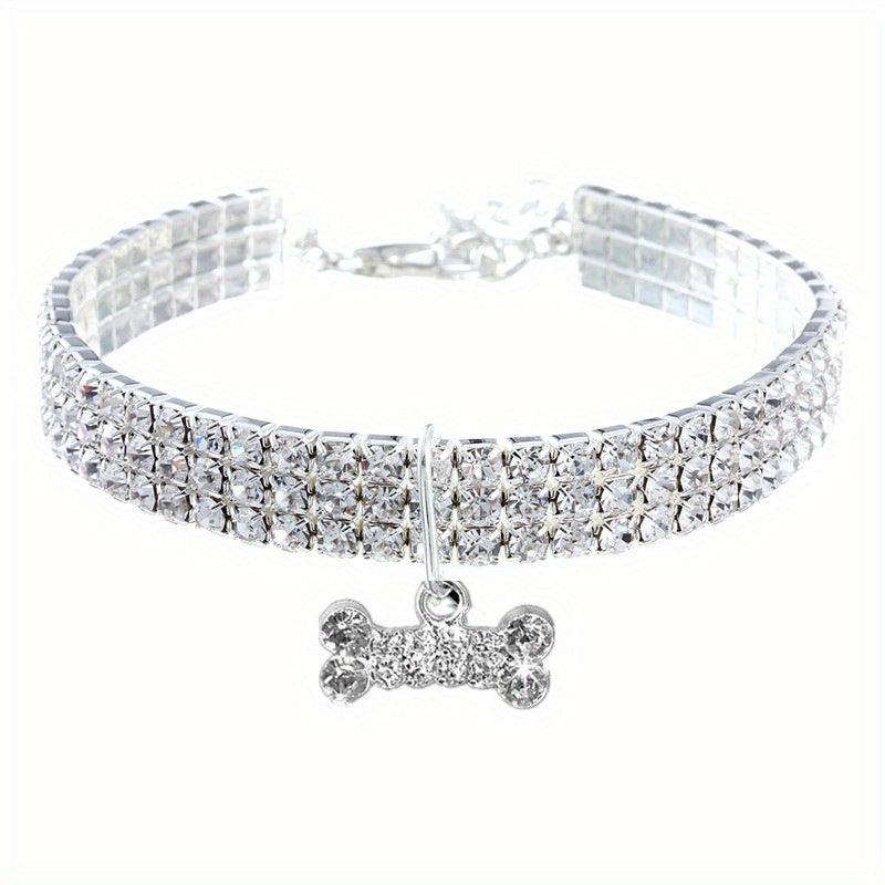 Sparkling Rhinestone Bone Pendant Pet Collar