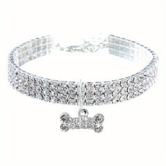 Sparkling Rhinestone Bone Pendant Pet Collar