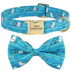 Personalized Flower Engraved Dog ID Collar Anti-lost Bowknot