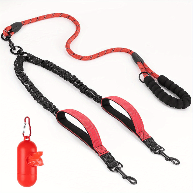 Reflective Dual Dog Leash 360 Swivel Tangle-Free Large Dogs Training Leash