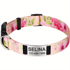 Boho Geometric Dog Collar Custom Engraved Name Plate