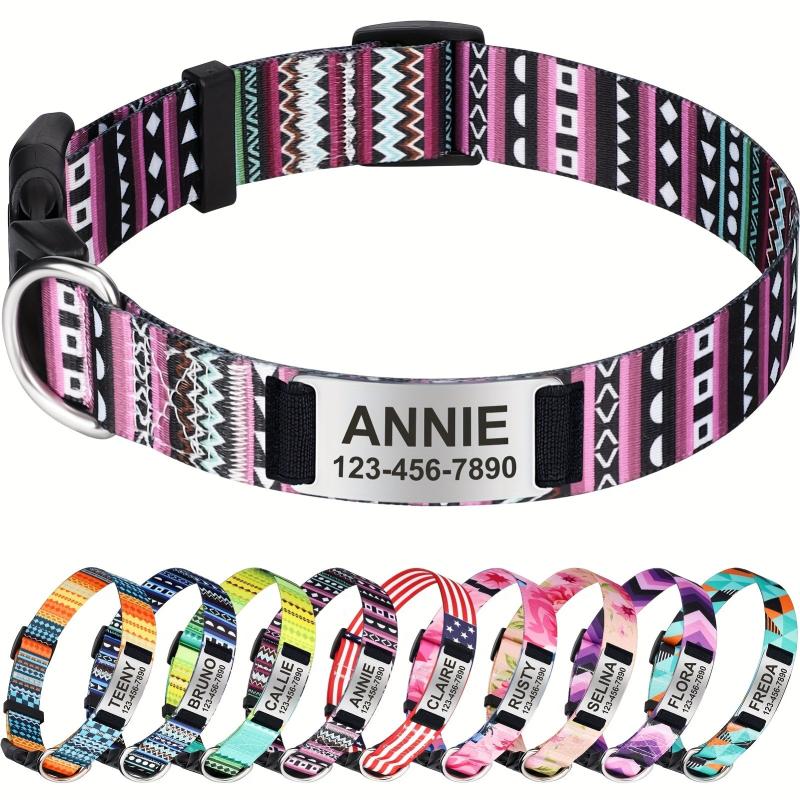 Boho Geometric Dog Collar Custom Engraved Name Plate