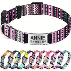 Boho Geometric Dog Collar Custom Engraved Name Plate