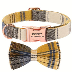 Custom Plaid Pet Collar Personalized Dog Collars With Bowtie