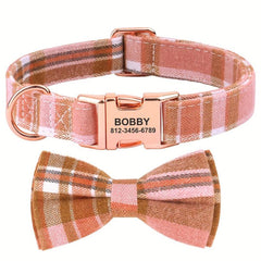 Custom Plaid Pet Collar Personalized Dog Collars With Bowtie