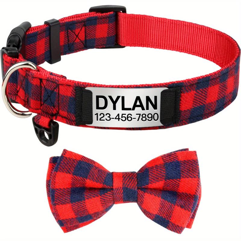 Plaid Bow Tie Dog Collar with ID Tag