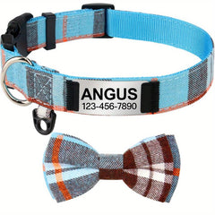 Plaid Bow Tie Dog Collar with ID Tag