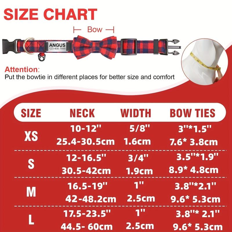 Plaid Bow Tie Dog Collar with ID Tag