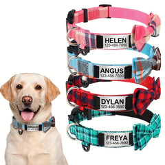 Plaid Bow Tie Dog Collar with ID Tag