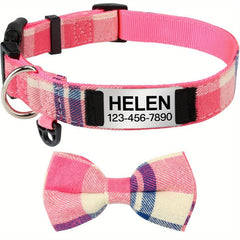 Plaid Bow Tie Dog Collar with ID Tag