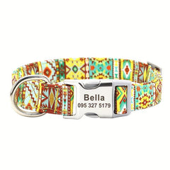 Personalized Adjustable Nylon Dog Collar with Engraved Name Buckle