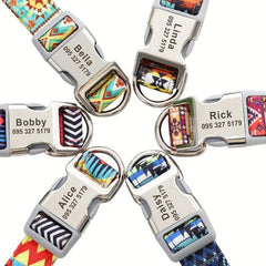 Personalized Adjustable Nylon Dog Collar with Engraved Name Buckle