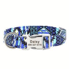 Personalized Adjustable Nylon Dog Collar with Engraved Name Buckle