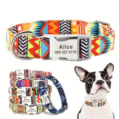 Personalized Adjustable Nylon Dog Collar with Engraved Name Buckle