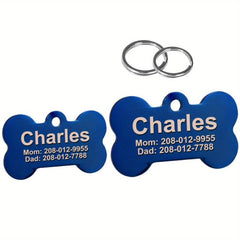 Personalized Stainless Steel Pet ID Tag Bone Shape with Name and Phone Number