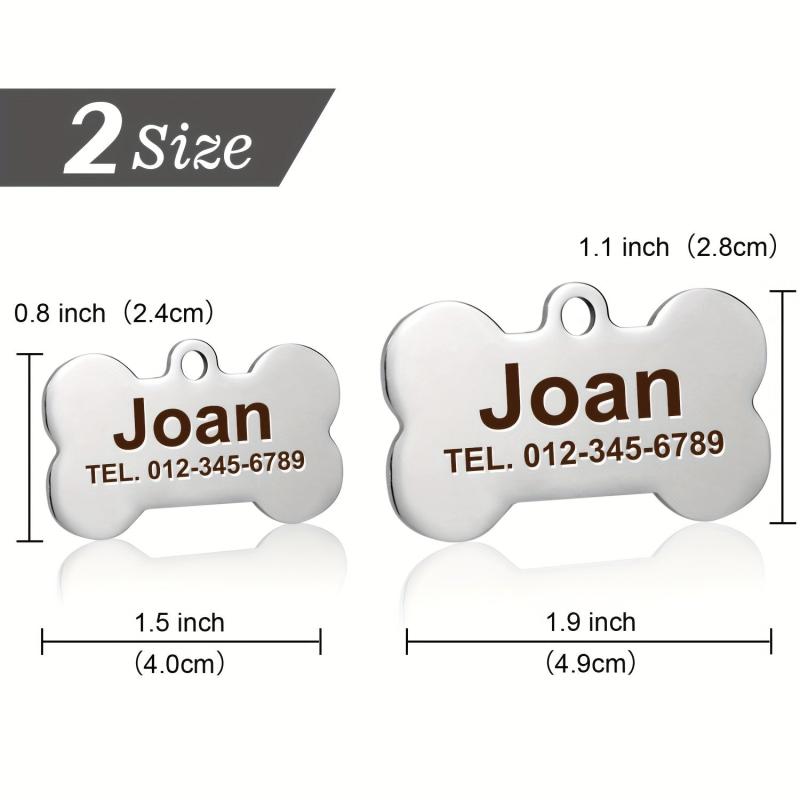 Personalized Stainless Steel Pet ID Tag Bone Shape with Name and Phone Number