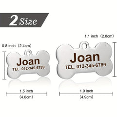 Personalized Stainless Steel Pet ID Tag Bone Shape with Name and Phone Number