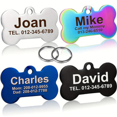 Personalized Stainless Steel Pet ID Tag Bone Shape with Name and Phone Number