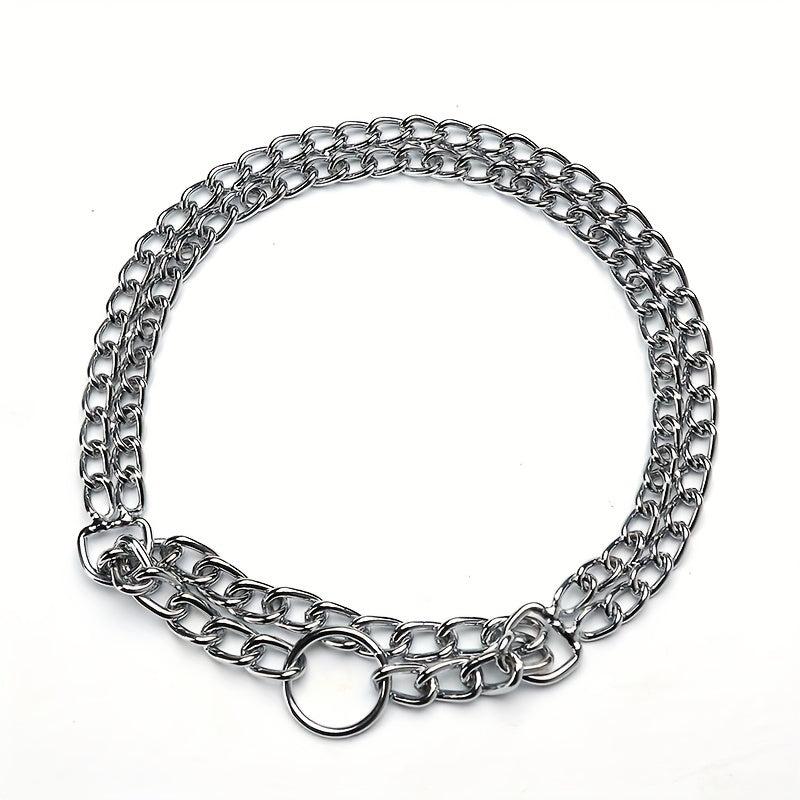 Adjustable Double Row Iron Chain Dog Collar
