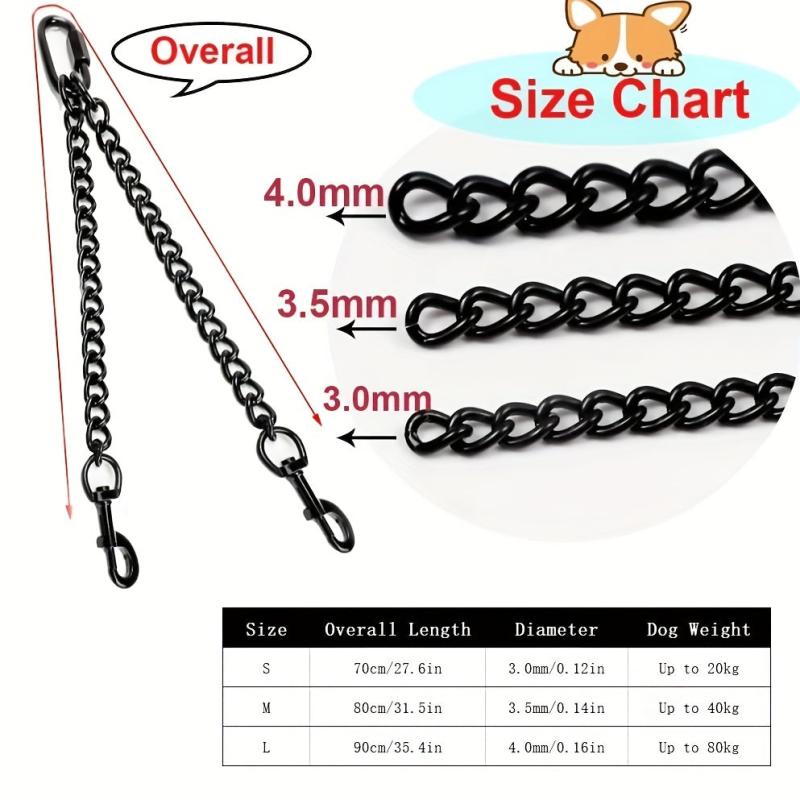 Double Ended Dog Leash Metal Lead For 1 Or 2 Dogs - Walking Coupler Solid Lead