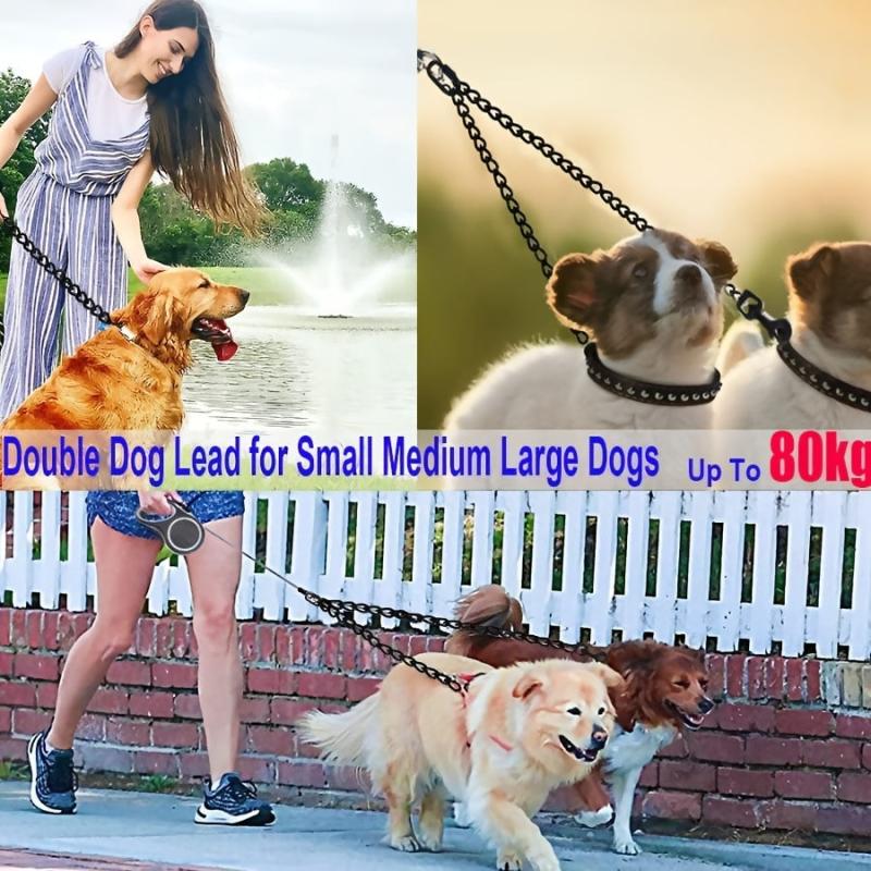 Double Ended Dog Leash Metal Lead For 1 Or 2 Dogs - Walking Coupler Solid Lead
