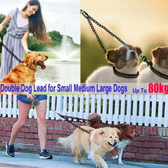 Double Ended Dog Leash Metal Lead For 1 Or 2 Dogs - Walking Coupler Solid Lead