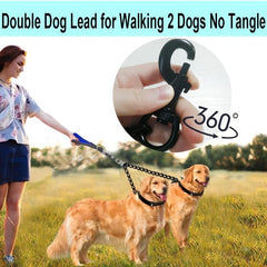 Double Ended Dog Leash Metal Lead For 1 Or 2 Dogs - Walking Coupler Solid Lead