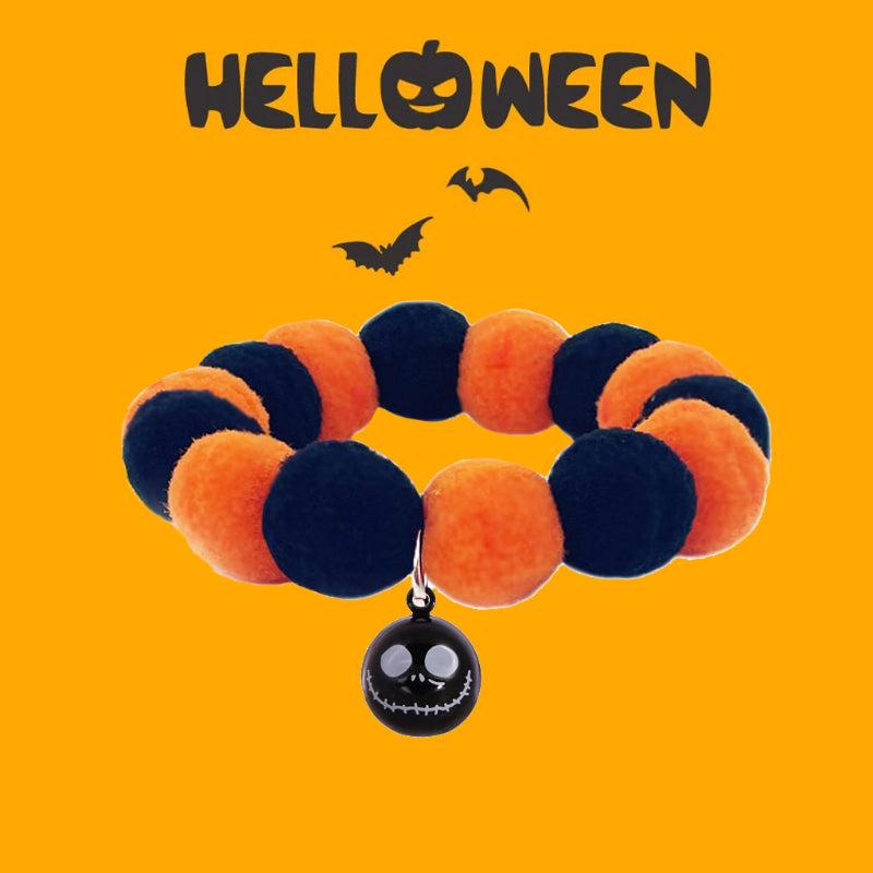 Halloween Dog Collar w/ Pumpkin Bell Elastic Adjustable Pet Accessory