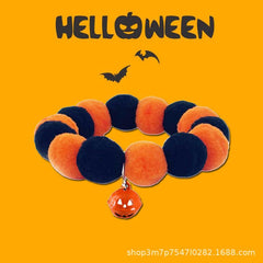 Halloween Dog Collar w/ Pumpkin Bell Elastic Adjustable Pet Accessory