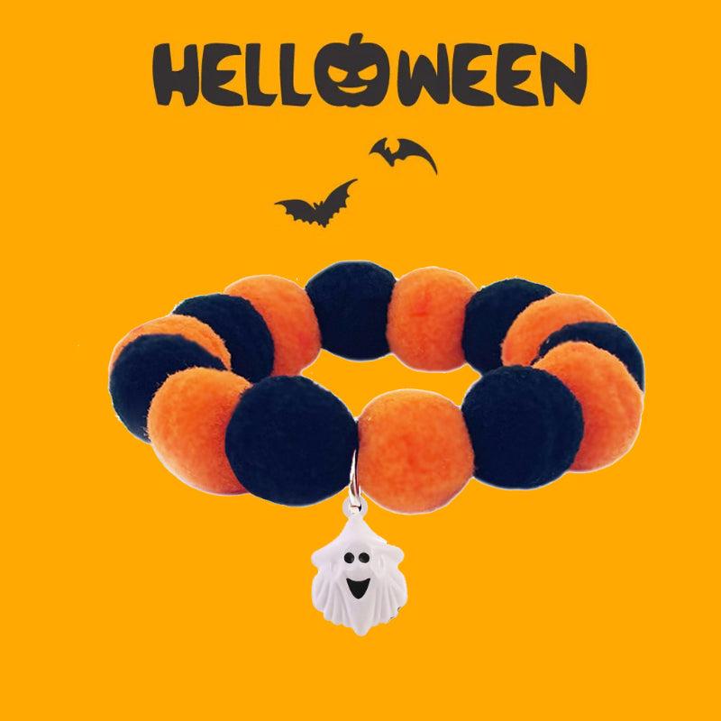 Halloween Dog Collar w/ Pumpkin Bell Elastic Adjustable Pet Accessory