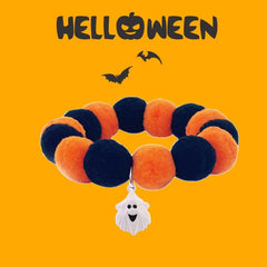 Halloween Dog Collar w/ Pumpkin Bell Elastic Adjustable Pet Accessory