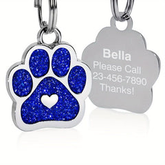 Personalized Engraved Pet ID Tag with Paw Print Charm