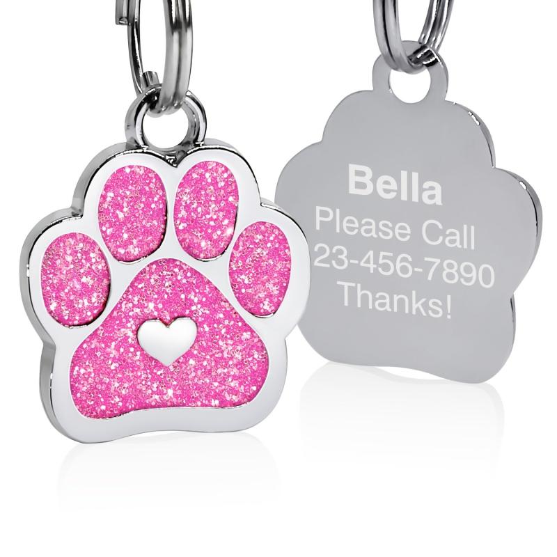 Personalized Engraved Pet ID Tag with Paw Print Charm